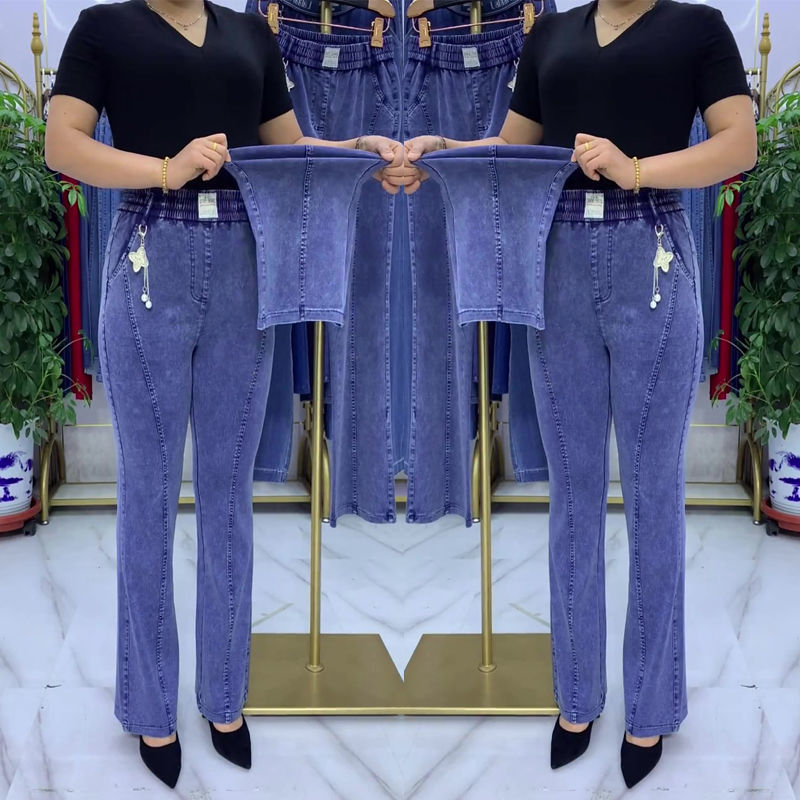 【🔥Nuevo estilo 2025】 Jeans de cintura alta de talla grande para mujer, elásticos/forro polar/sin terciopelo_4121884