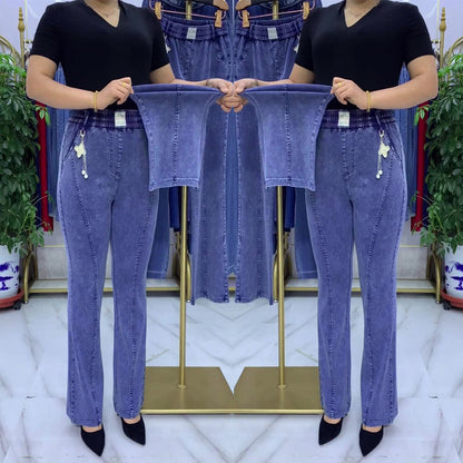 👖【S-4XL】Дънкови дънки от плътен еластичен деним с висока талия._4121894