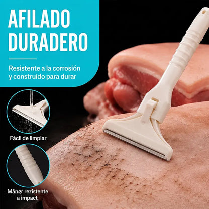 【2 mangos + 20 cuchillas】✂️ Rasuradora multiusos para cerdo y cordero – Cuchilla de acero para depilar, desgrasar y limpiar piel 🥩