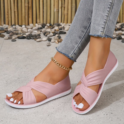 🔥✨【36-41】Sandalias planas ligeras con tiras cruzadas para mujer - Zapatos casuales de verano con diseño recortado