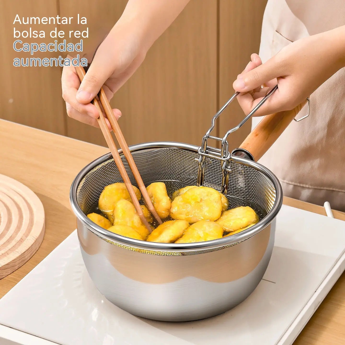 🍲Cesta de filtro de malla de acero inoxidable con asa plegable
