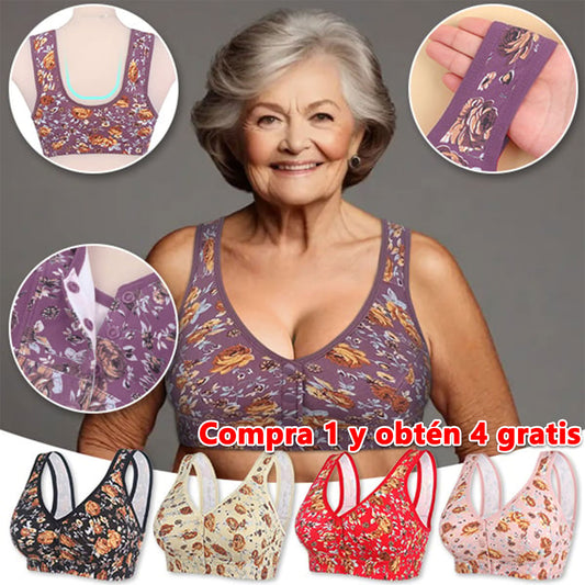 【1 juego de 5 piezas】 Ropa interior extragrande con botones florales en el frente，Cómodo y sin dejar rastro