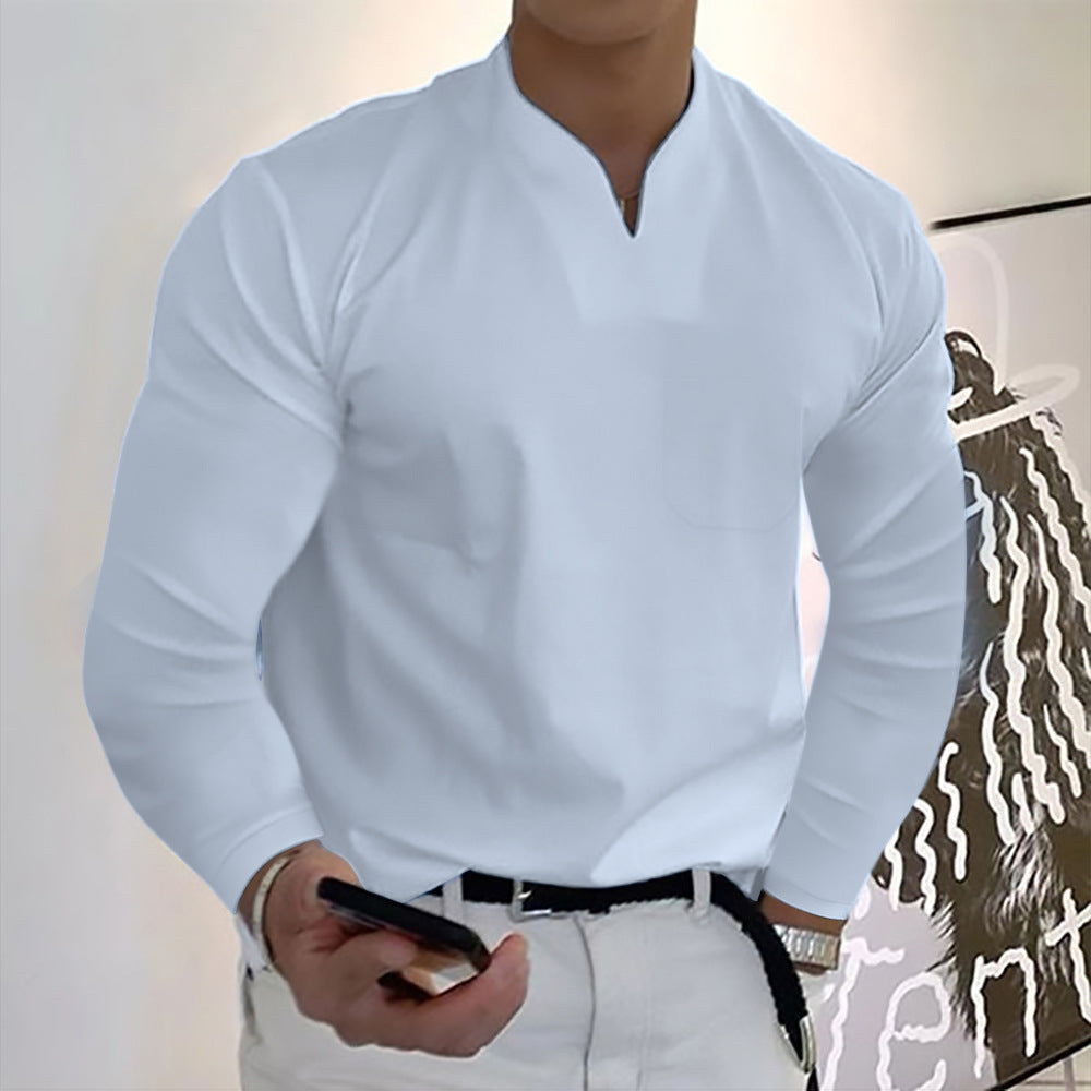 👔🔥Pánské sportovní tričko z bavlny s dlouhými rukávy a výstřihem do V