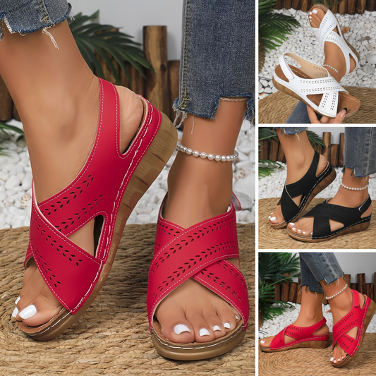【Oferta por tiempo limitado】 【Tallas 36-43】 Sandalias de cuña para mujer con tira en el tobillo en bloques de color, sandalias cómodas