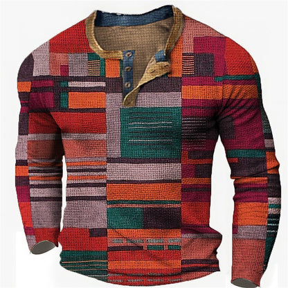 🌴🌈【S-4XL】👔😍 Νέα συλλογή ανδρικών πουκάμισων με τύπωμα, μακριά μανίκια, χαλαρό στυλ Henry, διαθέσιμα σε διάφορα χρώματα