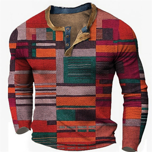🌴🌈【S-4XL】👔😍 Νέα συλλογή ανδρικών πουκάμισων με τύπωμα, μακριά μανίκια, χαλαρό στυλ Henry, διαθέσιμα σε διάφορα χρώματα