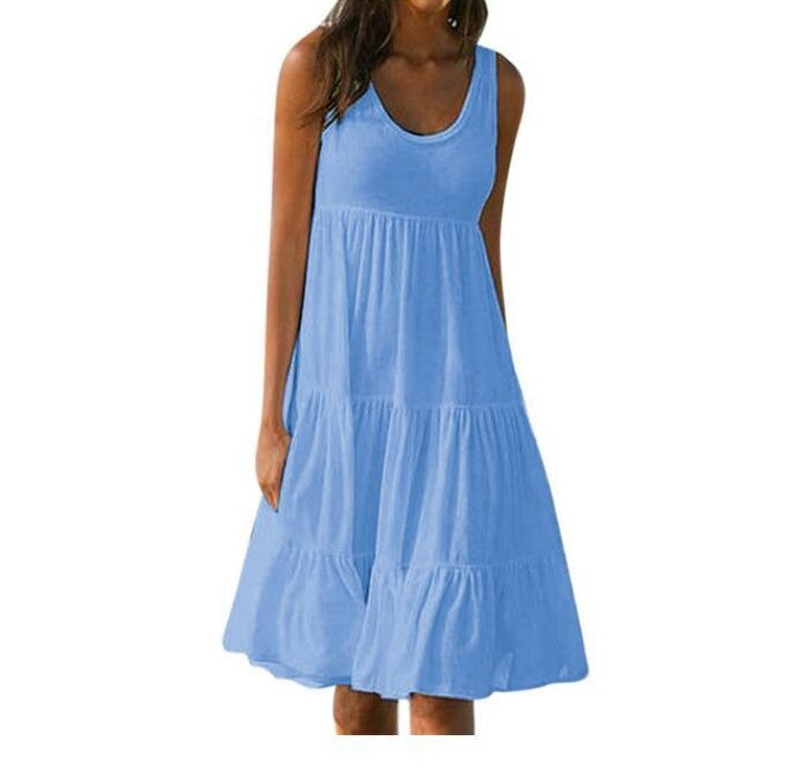 👗[S-5XL] Vestido sencillo de color liso, De secado rápido y transpirable