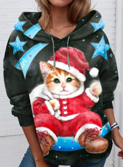 🐱【S-6XL】Nové dámské zimní tričko, roztomilý kočičí vzor