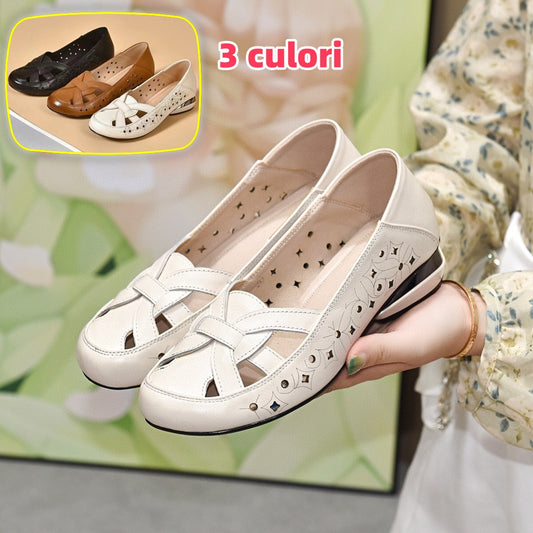 🔥Kupte 1 a získejte 1 zdarma💞💞【35-40】2025 Nové dámské sandály z pravé kůže na nízkém podpatku s kulatou špičkou z přírodní kůže.