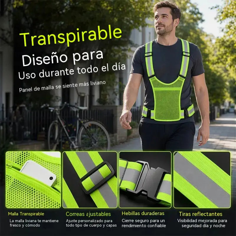 【🔥2 piezas】Chaleco reflectante de alta visibilidad, ajustable, con bolsillos, equipamiento seguro para correr.