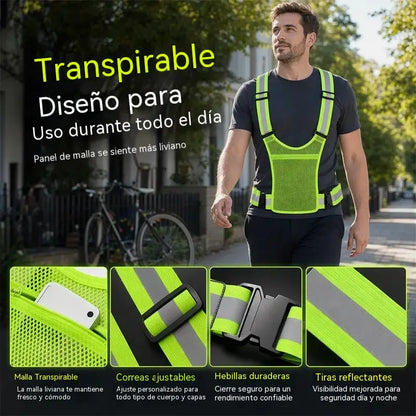 【🔥2 piezas】Chaleco reflectante de alta visibilidad, ajustable, con bolsillos, equipamiento seguro para correr.