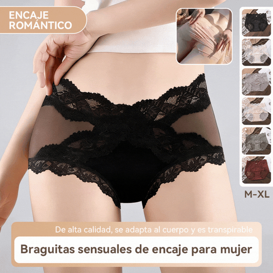 🔥（6 piezas）🍑 Braguitas de encaje de talle alto que realzan las caderas: ¡consigue al instante un trasero con forma de melocotón! ✨