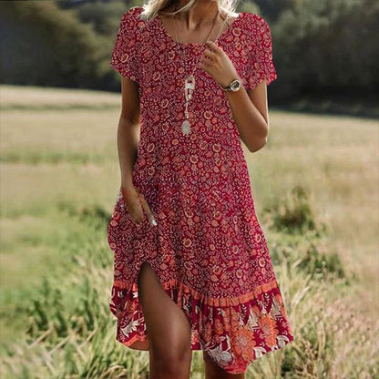 🛒📣【Ostatni dzień promocji】💖【S-3XL】👗2026 nowa sukienka na co dzień z okrągłym dekoltem i nadrukiem na wiosnę i lato