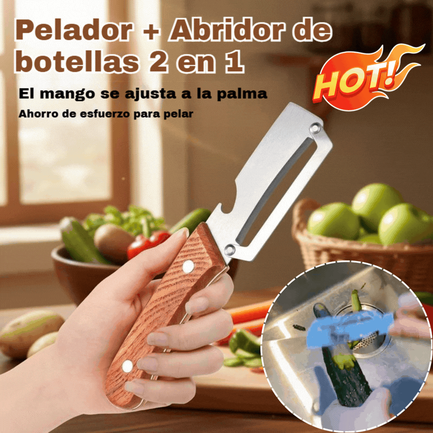 ✅Compra 1 y llévate 1 gratis (2 artículos) 🧅🔪 Pelador de cocina multifuncional 3 en 1: ¡Pela, corta y abre botellas! 🔥