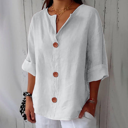 🔥【Descuento por tiempo limitado】【S-5XL】🔥Novedad para primavera/verano 2026: Camiseta holgada - Top de cuello en V de algodón y lino para mujer