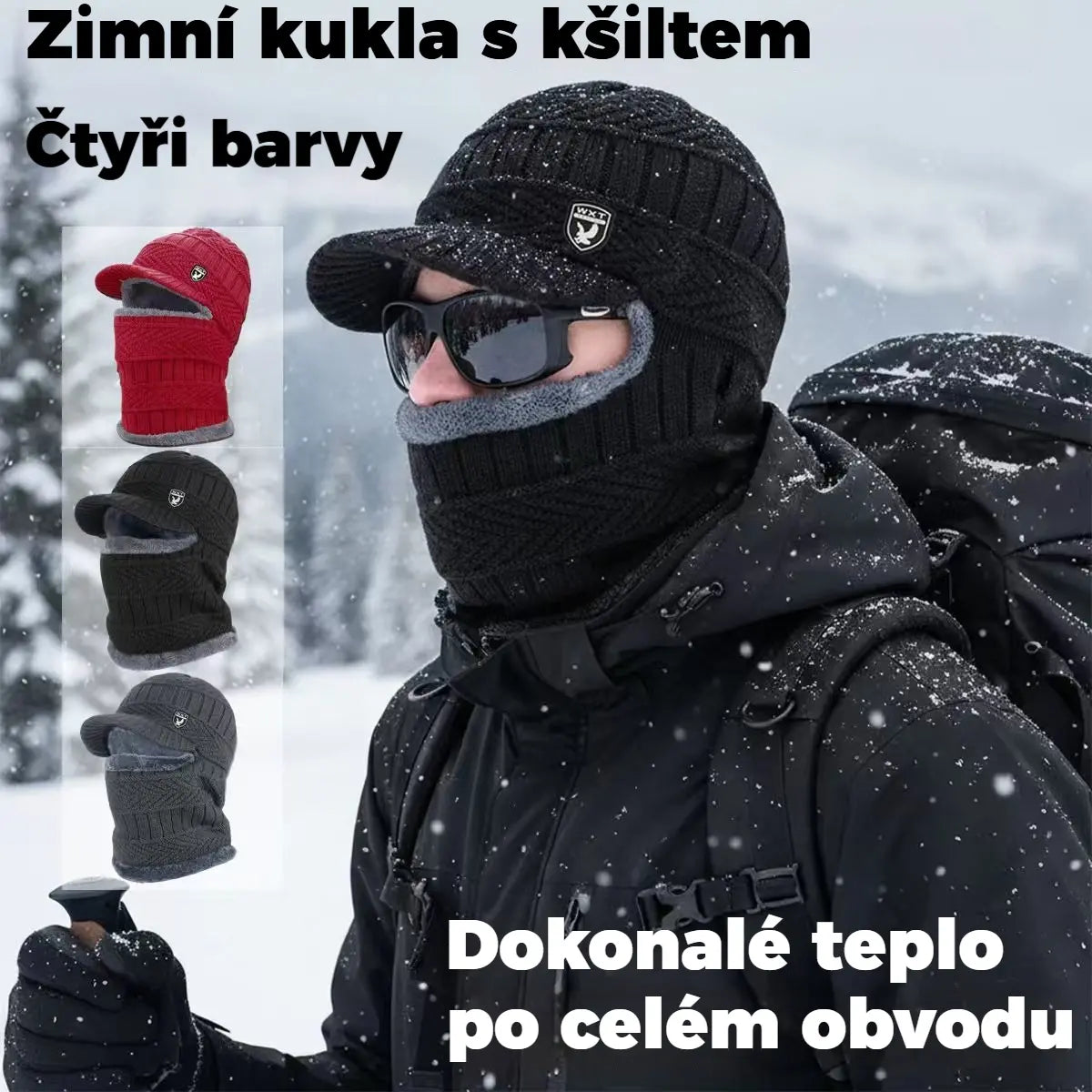 🎉Hotový prodej🎉: Jednodílná vlněná čepice, větruodolná a teplá, ideální pro outdoorové aktivity