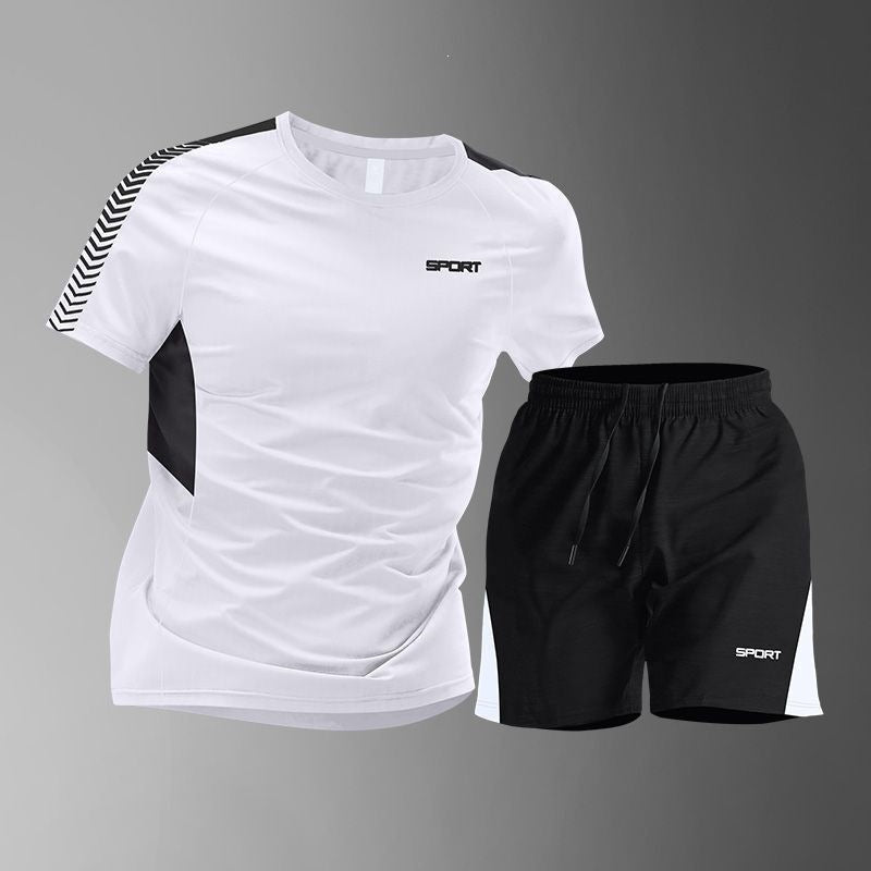 [M-3XL: 50% de descuento] 🎽 Conjunto de seda helada de secado rápido para hombre: manga corta y pantalón corto, conjunto de dos piezas - ropa deportiva informal