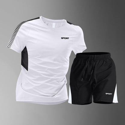 [M-3XL: 50% de descuento] 🎽 Conjunto de seda helada de secado rápido para hombre: manga corta y pantalón corto, conjunto de dos piezas - ropa deportiva informal