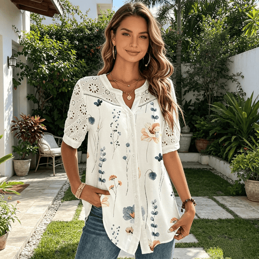 🎁[S-5XL] Nueva camisa de manga corta con estampado calado, fresca y transpirable para el verano.