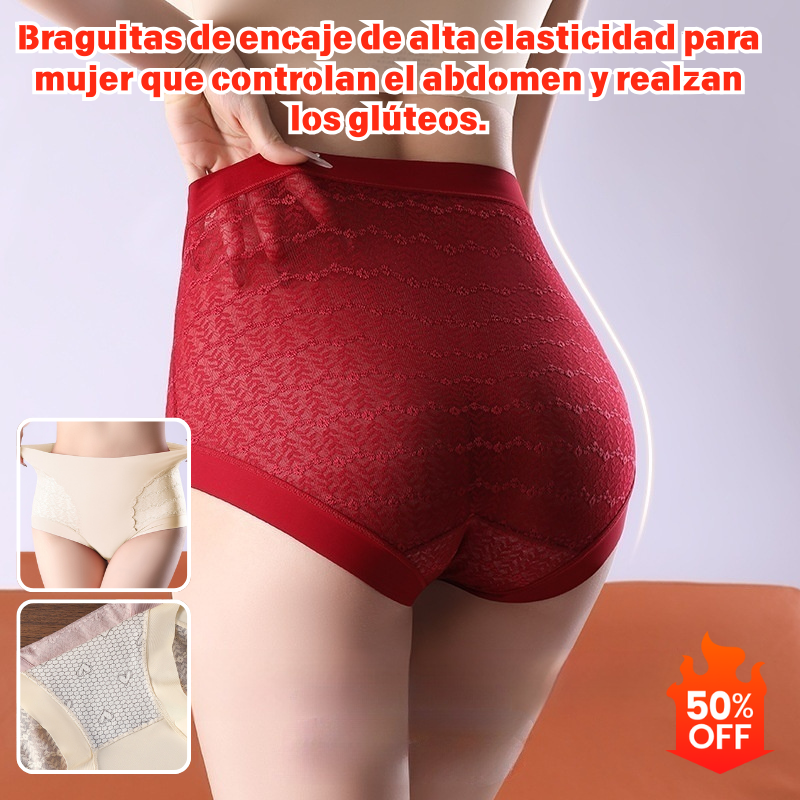 🔥【5 piezas】Bragas de encaje sin costuras de alta elasticidad para mujer con funciones de control de abdomen, levantamiento de glúteos y modelado.