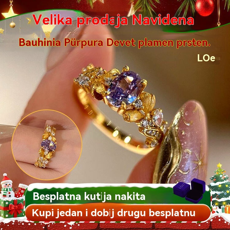 🌸💍Povoljni prsten od cvijeta Bauhinia za žene: luksuzan prsten s ljubičastim dijamantima-4177974