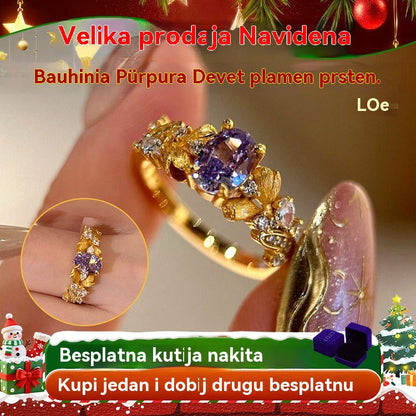 🌸💍Povoljni prsten od cvijeta Bauhinia za žene: luksuzan prsten s ljubičastim dijamantima-4177974