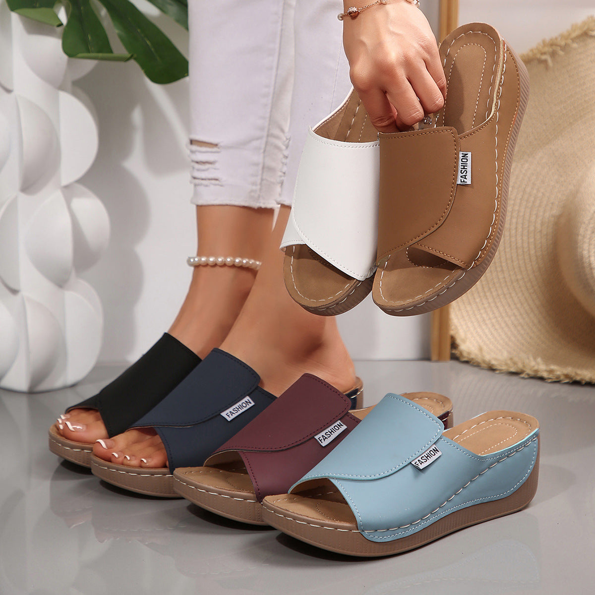 [Nuevos productos 2026] [36-43] Zapatillas de cuña con suela gruesa para mujer-E