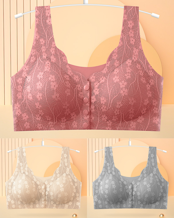 😍【3 részes készlet】【40-100KG】Női vezeték nélküli csipke melltartó elülső rögzítéssel - 4223202