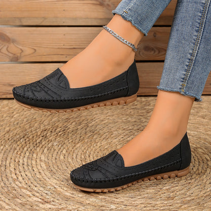 ✨50% de descuento✨【36-43】Zapatos ortopédicos de piel auténtica para mujer, zapatos planos retro sin cordones con estampado floral calado y suela suave para mujer