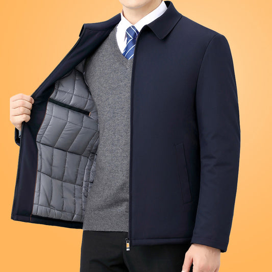 🏆【L-5XL】Nová pánská bunda s bavlněnou prošívanou podšívkou pro muže středního a staršího věku, teplý kabát s bavlněnou prošívanou podšívkou