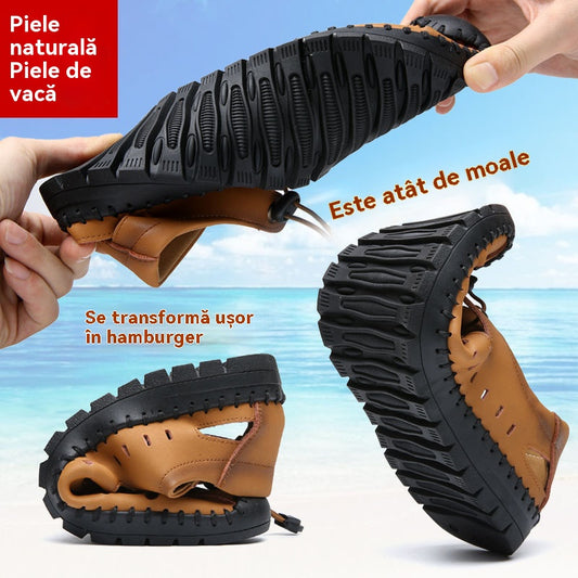 🌟【39-44】Pánské plážové sandály z pravé kůže s uzavřenou špičkou a dutou špičkou na léto👞✨
