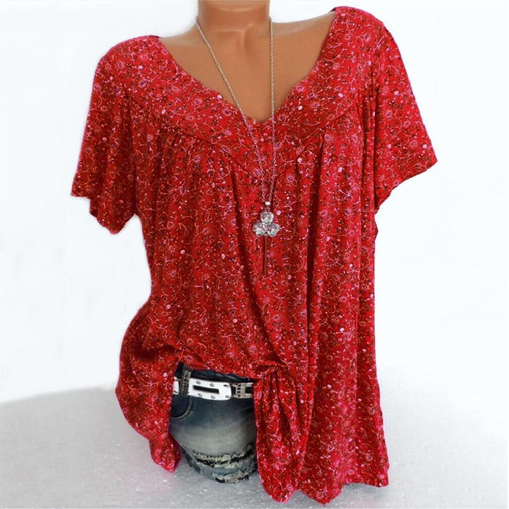 🔥【Compra uno y llévate otro gratis】【S-5XL】Camiseta estampada de manga corta con cuello en V 2026