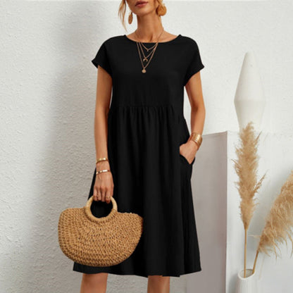 😍【Oferta por tiempo limitado】👗【S-5XL】Vestido de mujer 2026 de algodón y lino, con cuello redondo y corte cómodo