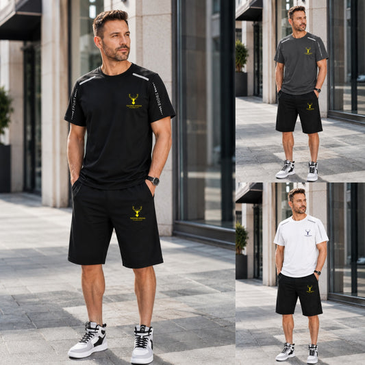 【L-5XL】Pánská letní sportovní souprava z ice silk: rychleschnoucí tričko s krátkým rukávem a šortky.