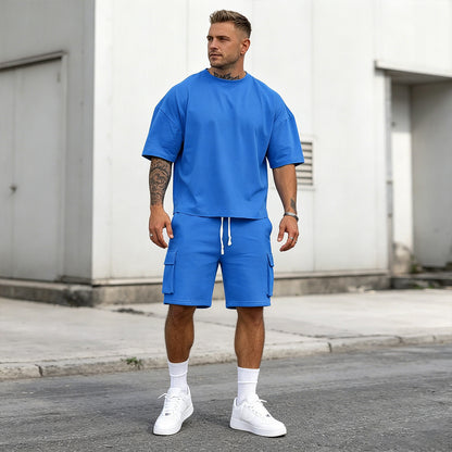 👖【S-2XL】Conjunto deportivo de verano para hombre de 2 piezas: cómoda camiseta de manga corta y pantalón corto para uso diario y en casa.