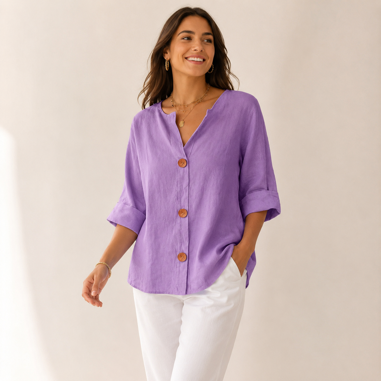 🔥【Descuento por tiempo limitado】【S-5XL】🔥Novedad para primavera/verano 2026: Camiseta holgada - Top de cuello en V de algodón y lino para mujer