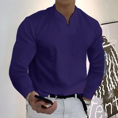 👔🔥Pánské sportovní tričko z bavlny s dlouhými rukávy a výstřihem do V