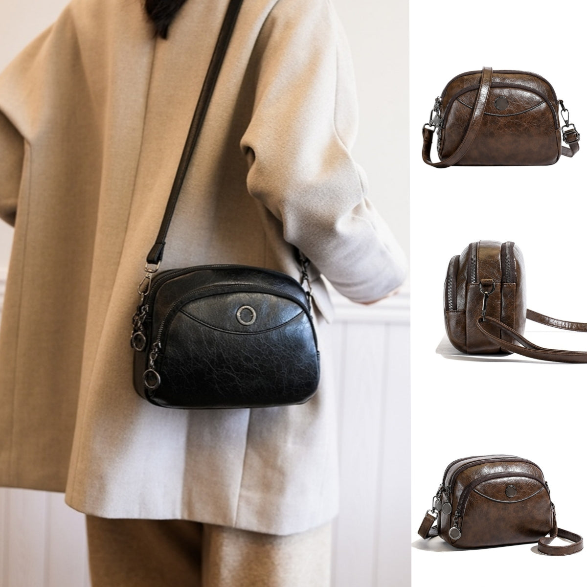 👜 Nová měkká kožená crossbody kabelka, velká kapacita, vícevrstvý design, moderní retro styl.