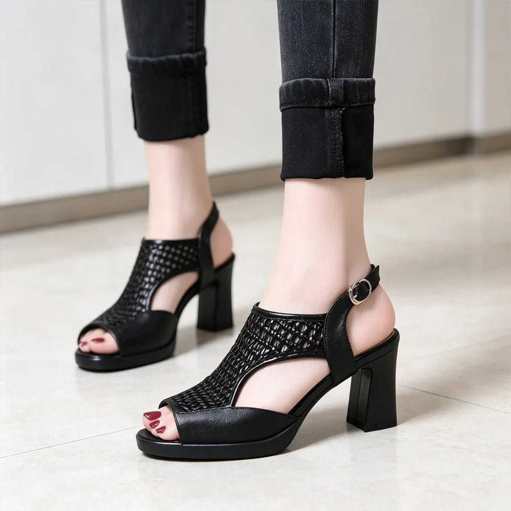 🔥【35-40】👡2026 Nuevas Sandalias de Verano, Tacón Plano, Punta Abierta, Suela Gruesa y Tacón Plano, Boca de Pez (Altura del Tacón 5/7 cm)