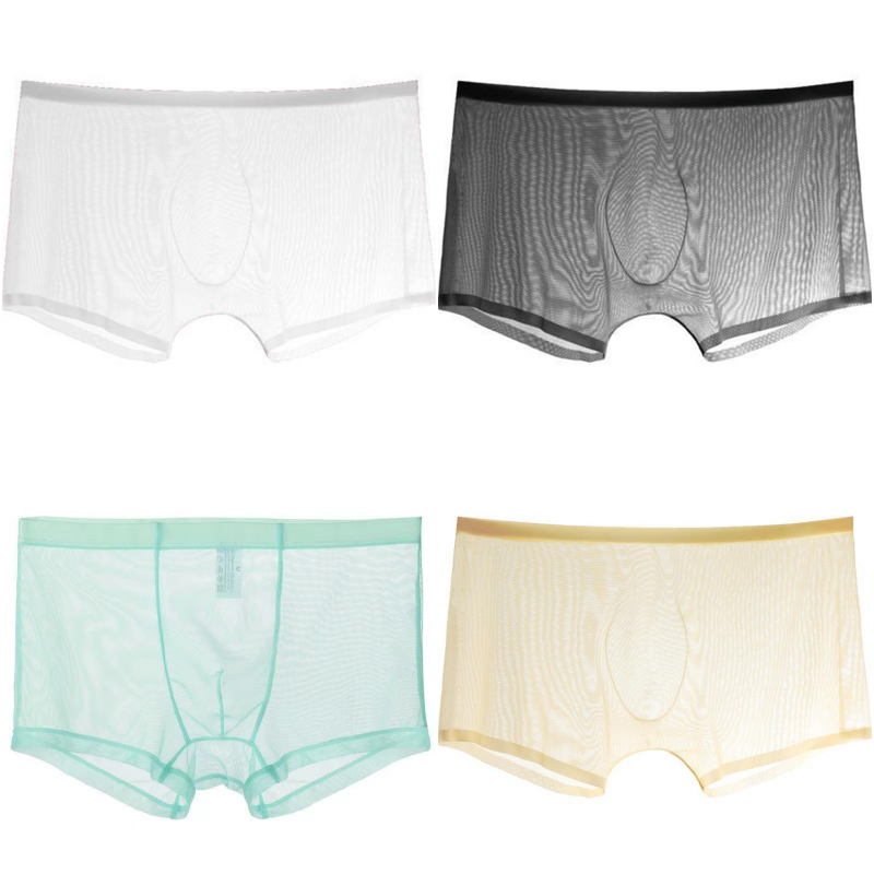 【4 piezas】 Bóxers finos de seda de malla de hielo, transpirables, sexy