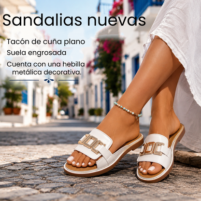 💞【36~45】Nuevas sandalias con tacón plano y suela gruesa, con forma de boca de pez.
