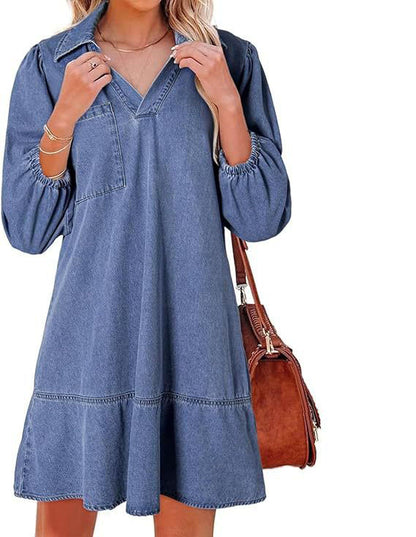 🔥🥰【S-3XL】🔥Nové volné džínové šaty s výstřihem do V