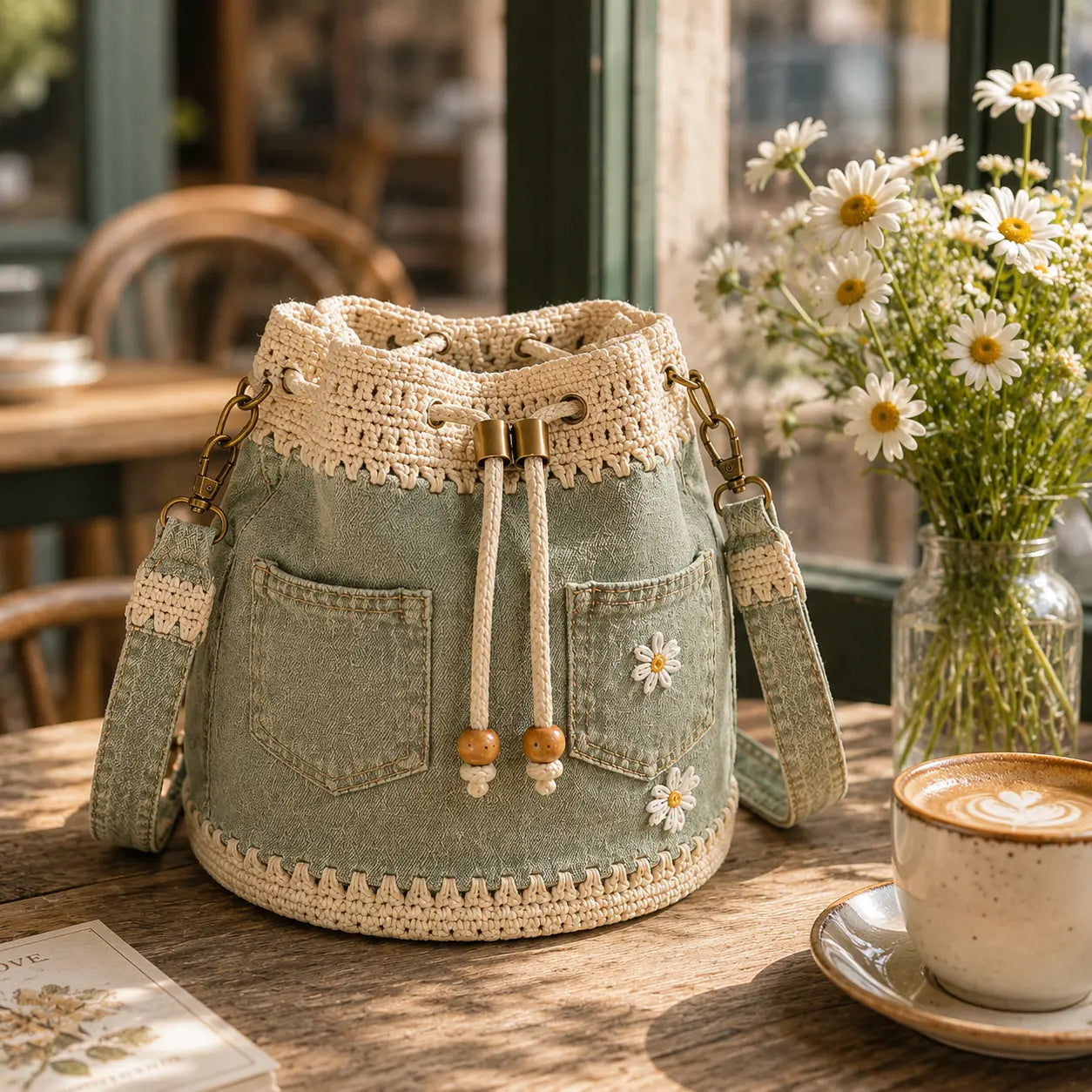 Un bolso de mezclilla trenzada de estilo bohemio que complementará cualquier atuendo ✨