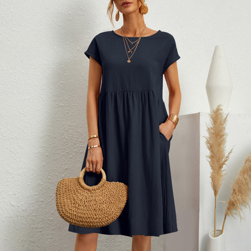 😍【Oferta de cambio de temporada】👗【S-5XL】Vestido de mujer 2026 de algodón y lino, con cuello redondo y corte cómodo