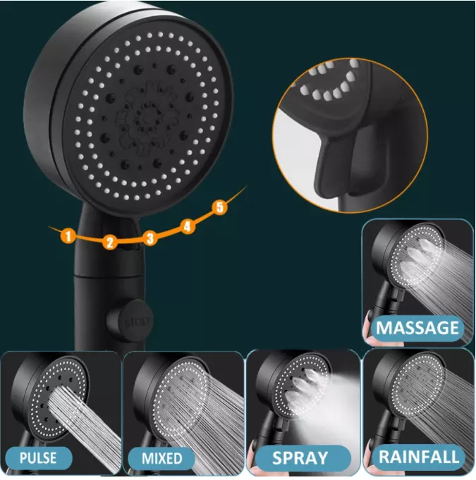 🚿Ducha multifuncional de alto rendimiento con ajuste de cinco pasos, interruptor de un solo botón, gran caño de agua.