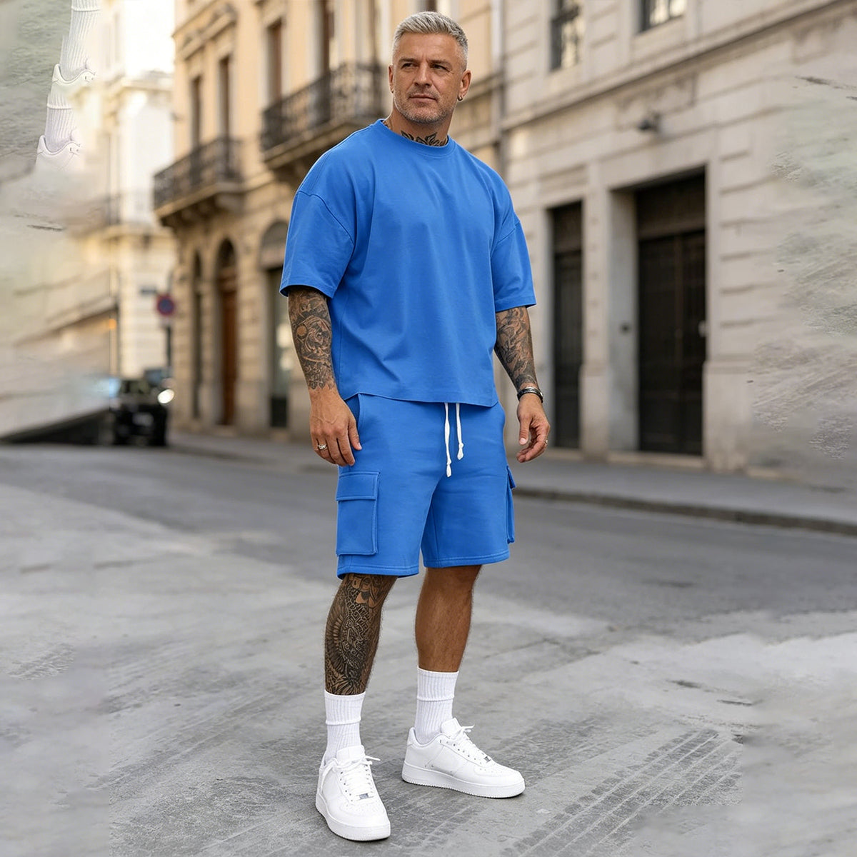 👖【S-2XL】Conjunto deportivo de verano para hombre de 2 piezas: cómoda camiseta de manga corta y pantalón corto para uso diario y en casa.