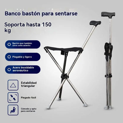 ✨Bastón plegable 2 en 1 con silla, Las muletas son anticaídas, plegables y portátiles✅