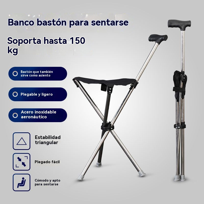 ✨Bastón plegable 2 en 1 con silla, Las muletas son anticaídas, plegables y portátiles✅Bastones de trekking telescópicos