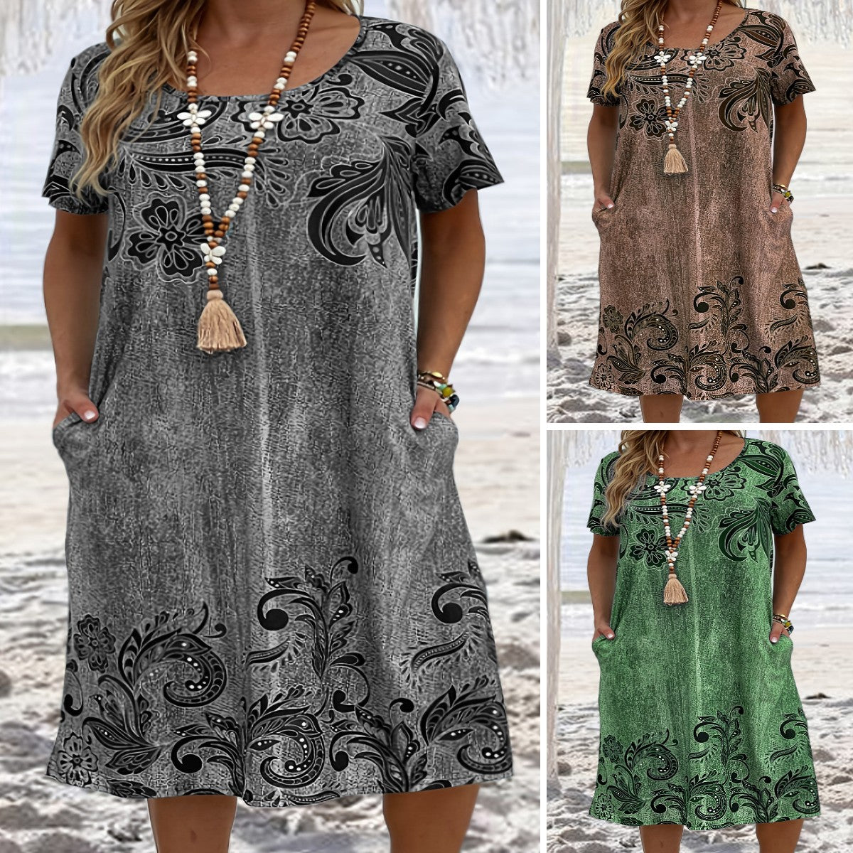 【XL-6XL】 2025 nové dámské 3D tištěné volné kapesní šaty