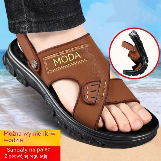 🐂【38-47】Nowe męskie skórzane sandały plażowe z grubą podeszwą_4293842